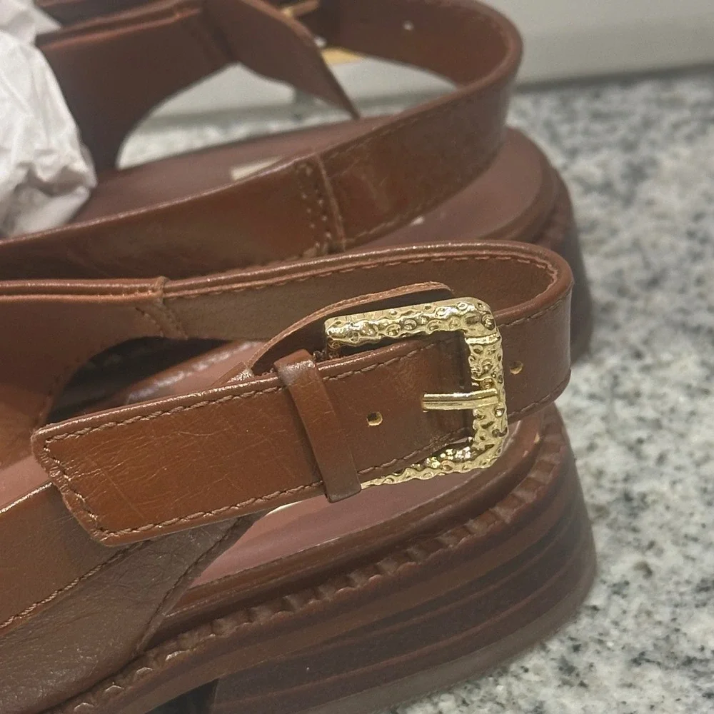 Dolce Vita Womens 6 Slingback Loafers Cognac Leather Buckle Preppy Dark Academia